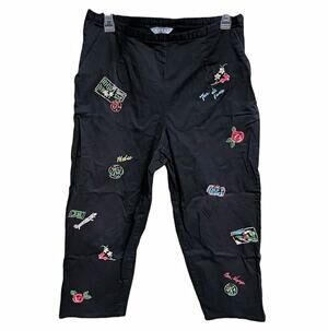 Koret Womens Embroidered Travel Capri Pants Size 12 Petite Black Resort Vaca